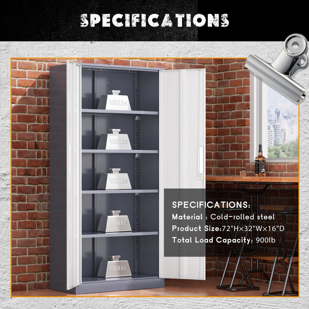 SOLAURA 71 Armoire de rangement métallique pour garage avec portes verrouillables et étagères réglables pour maison, bureau (Noir)