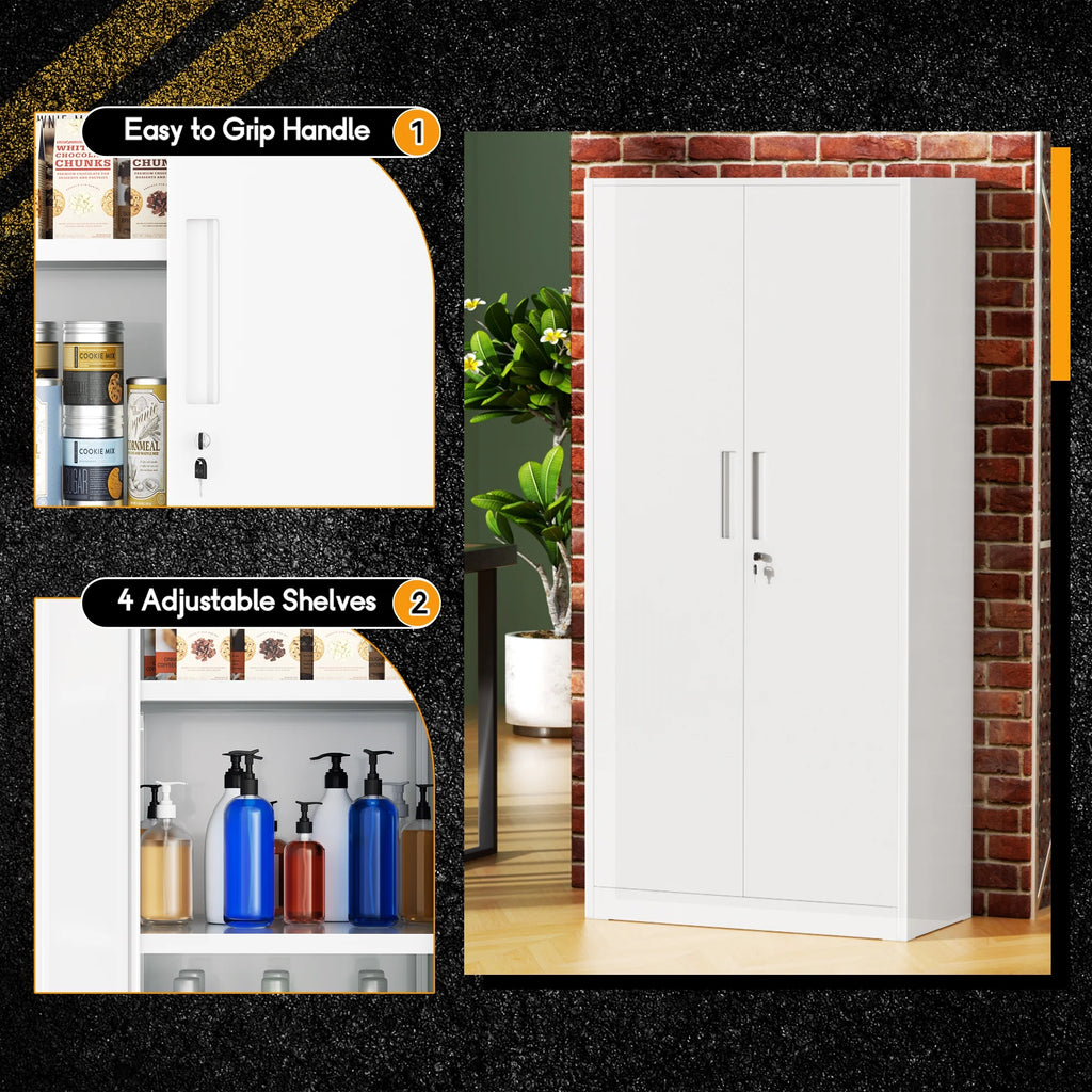SOLAURA 71 Armoire de rangement métallique pour garage avec portes verrouillables et étagères réglables pour maison, bureau (Noir)