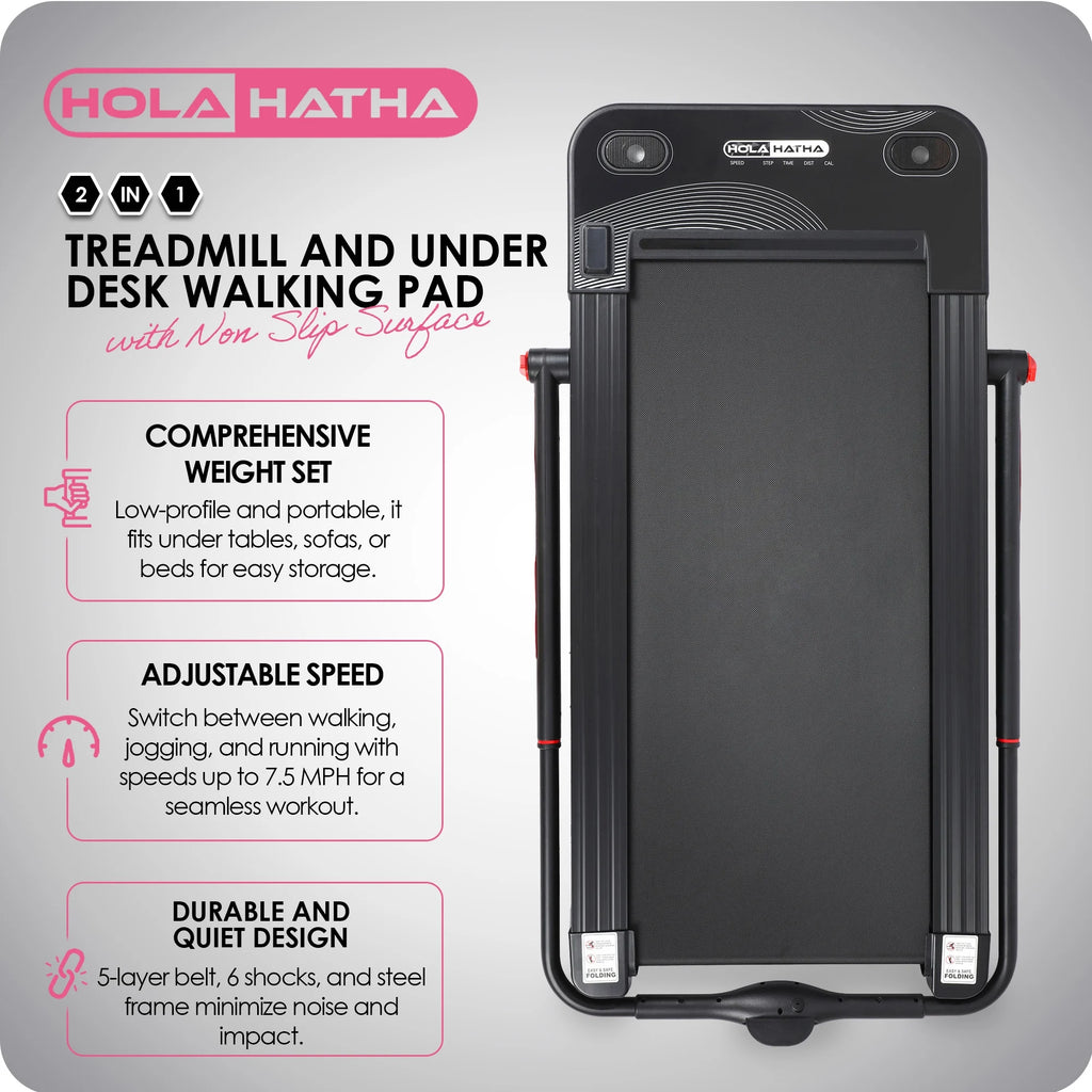 HolaHatha Tapis de course 2 en 1 et tapis de marche sous bureau avec surface antidérapante