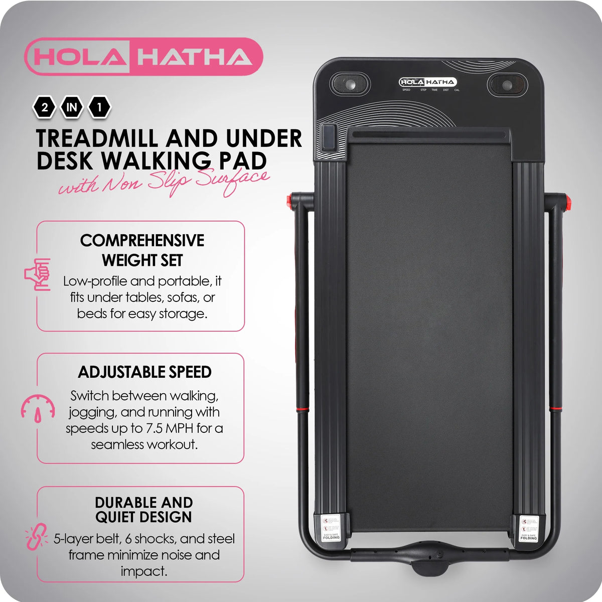 HolaHatha Tapis de course 2 en 1 et tapis de marche sous bureau avec surface antidérapante