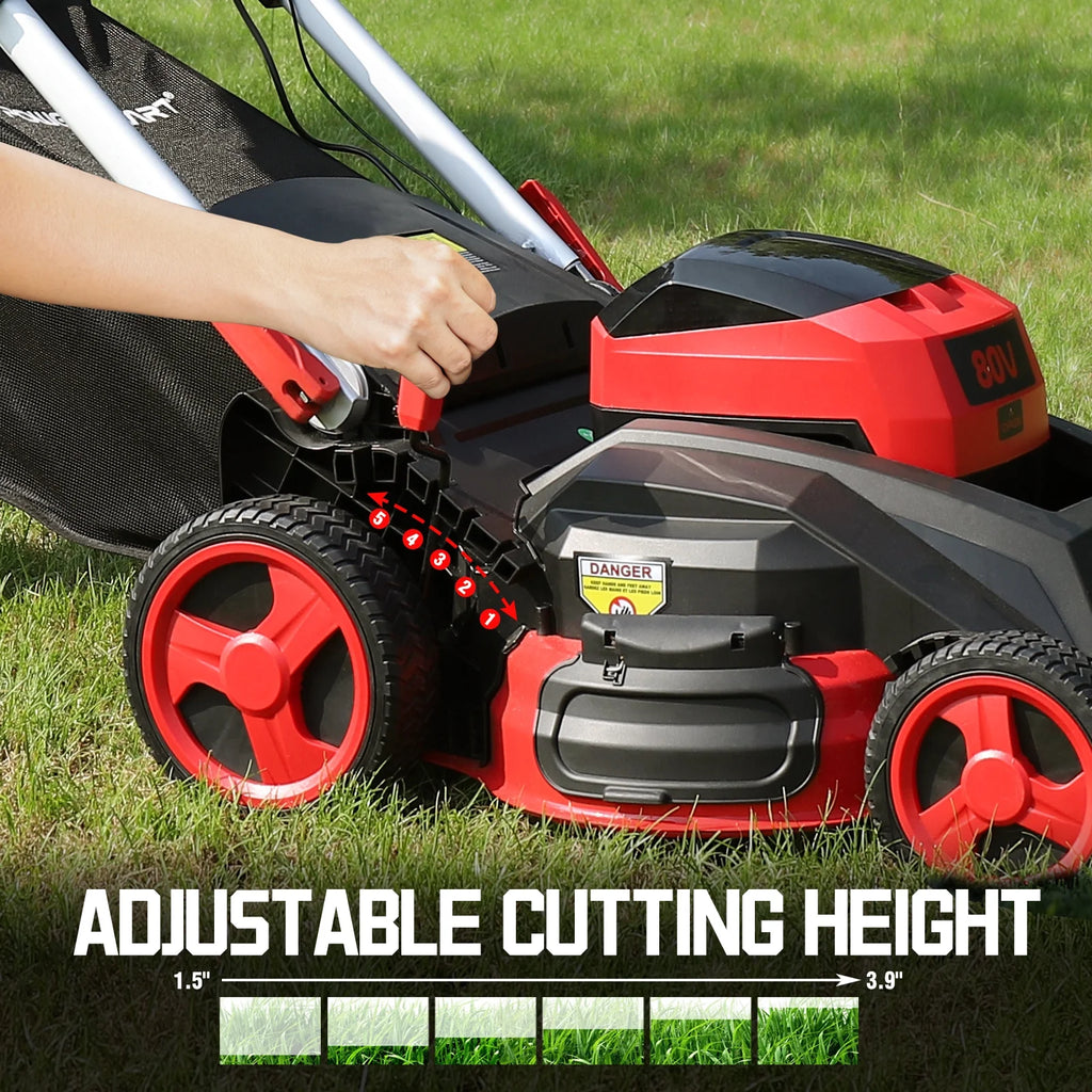Tondeuse à gazon sans fil 80V avec 5 hauteurs de coupe, vitesse réglable