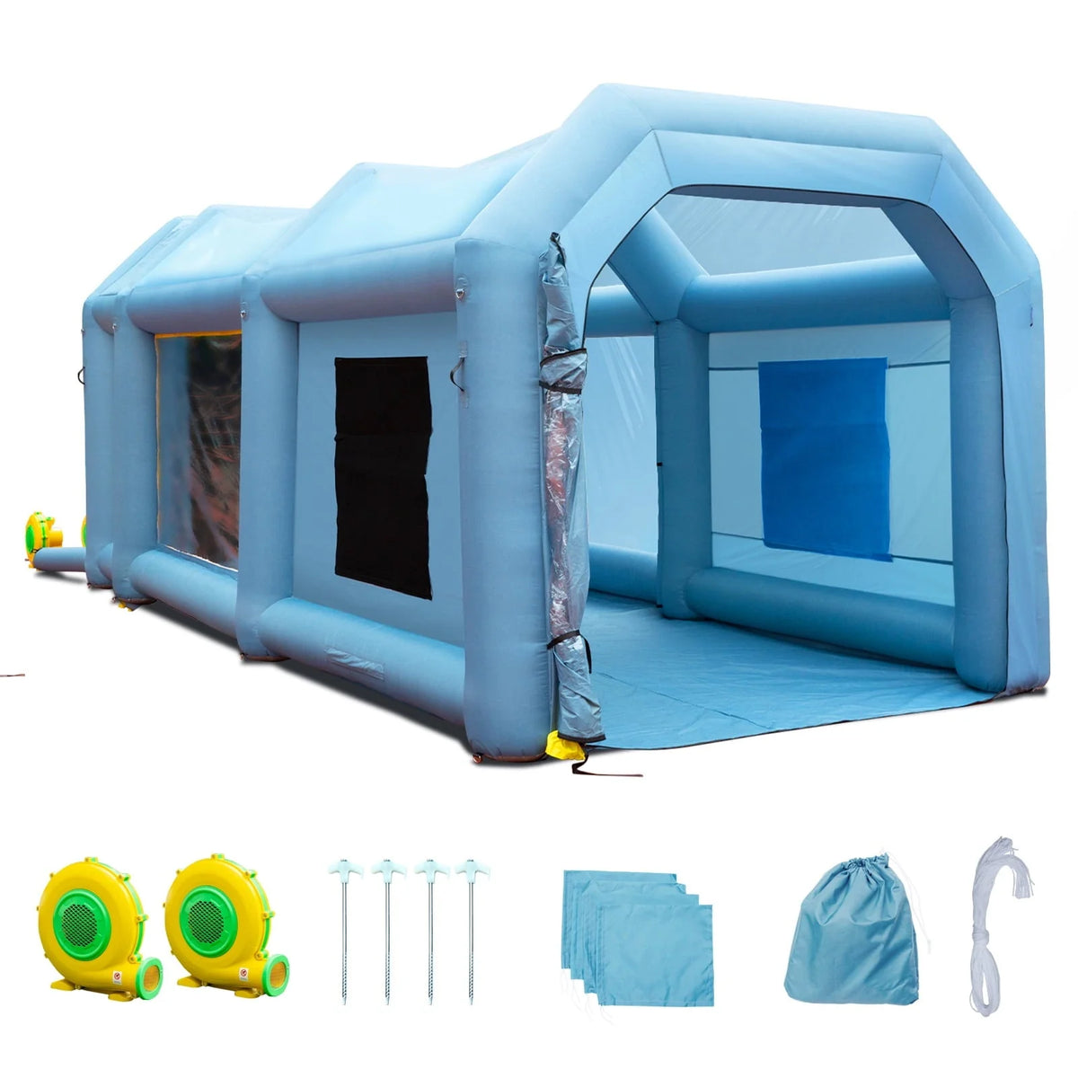 Cabine de peinture gonflable BENTISM 26x15x11 pieds, tente gonflable pour peinture automobile avec système de filtration et souffleries de 750W + 950W