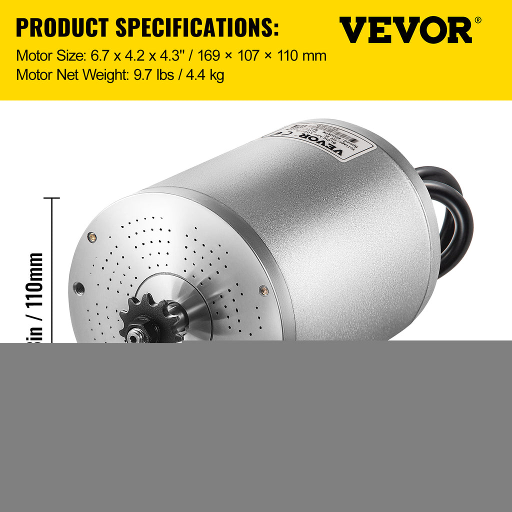 Kit moteur à courant continu sans balais VEVOR 48 V 2000 W. 4300 tr/min. avec contrôleur et accélérateur. Pour kart/quad. 10 lb