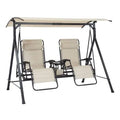 Balançoire de porche en acier à gravité zéro Mainstays - Beige/Noir, Dimensions : 90,55 po x 58,27 po x 72,44 po