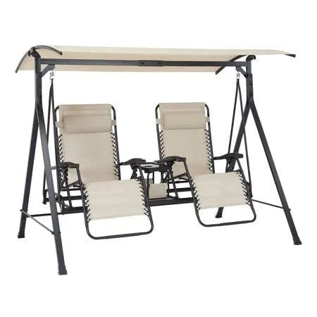 Balançoire de porche en acier à gravité zéro Mainstays - Beige/Noir, Dimensions : 90,55 po x 58,27 po x 72,44 po