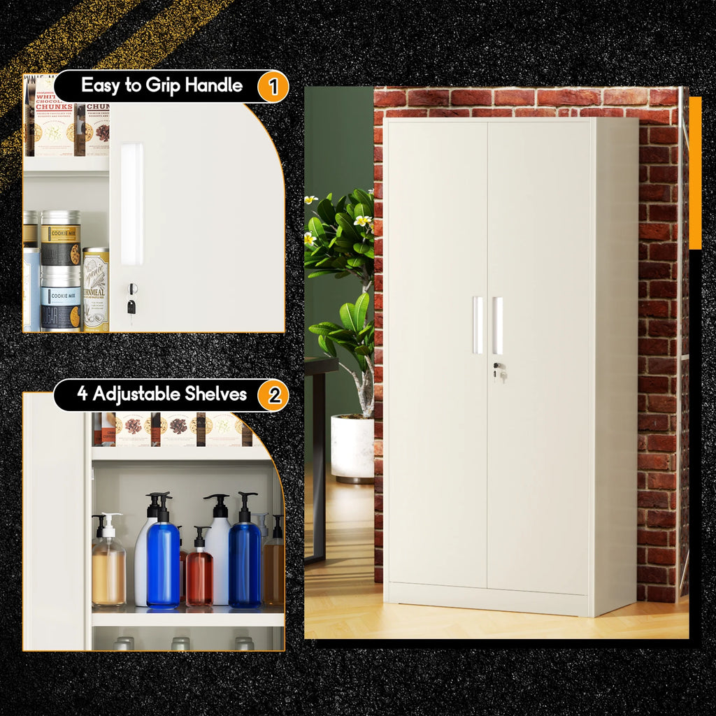 SOLAURA 71 Armoire de rangement métallique pour garage avec portes verrouillables et étagères réglables pour maison, bureau (Noir)