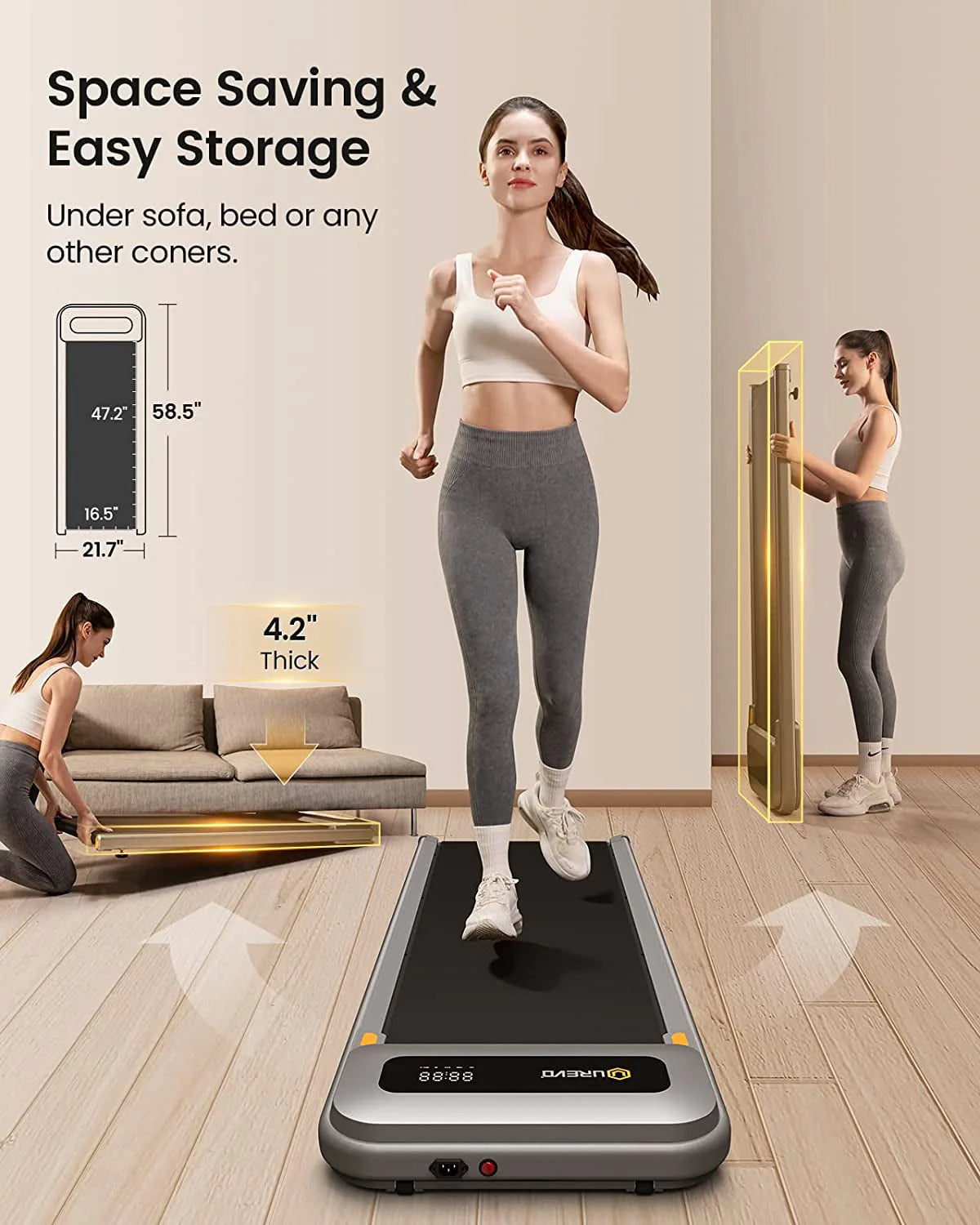 UREVO Tapis de marche sous bureau, 2,25 CV, capacité de 265 lb pour le bureau et la maison avec télécommande