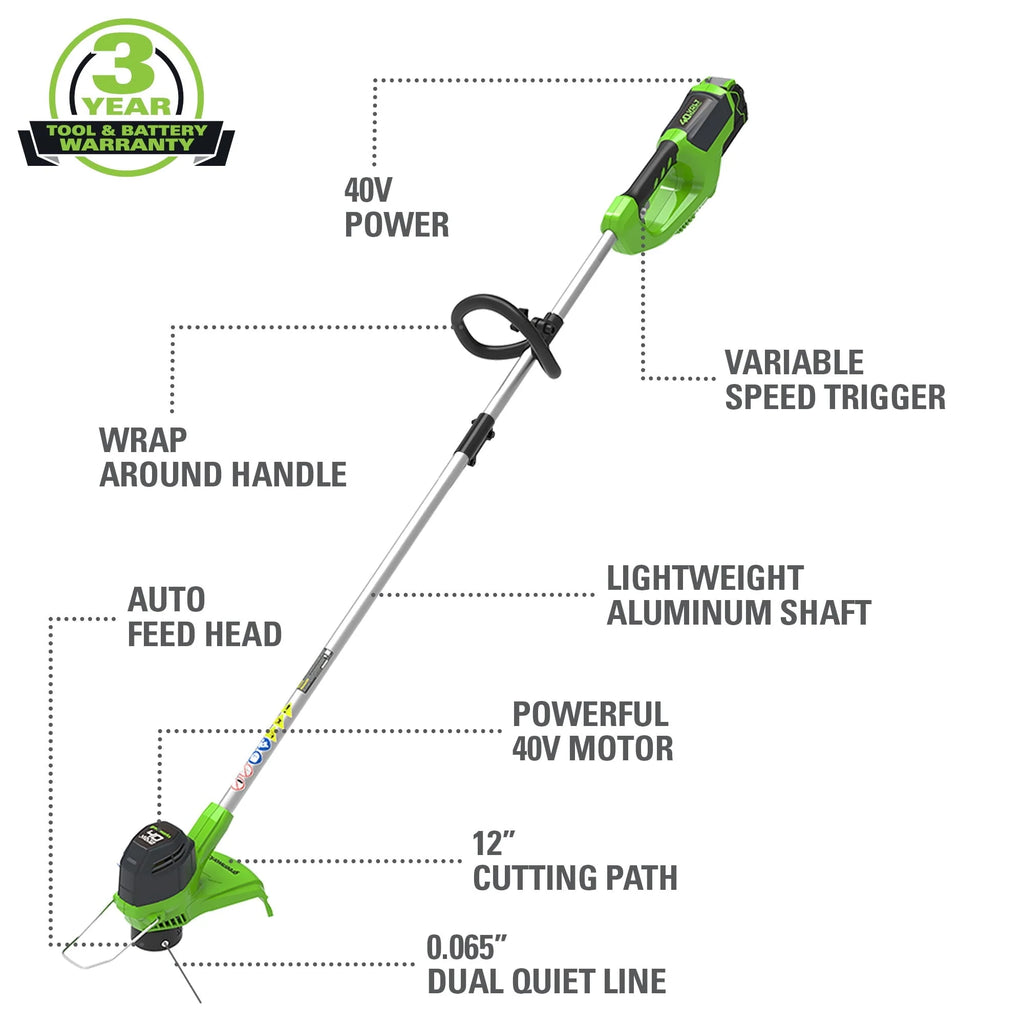 Combo coupe-bordures/souffleur de feuilles Greenworks 40 V avec batterie de 2,0 Ah, 1301202