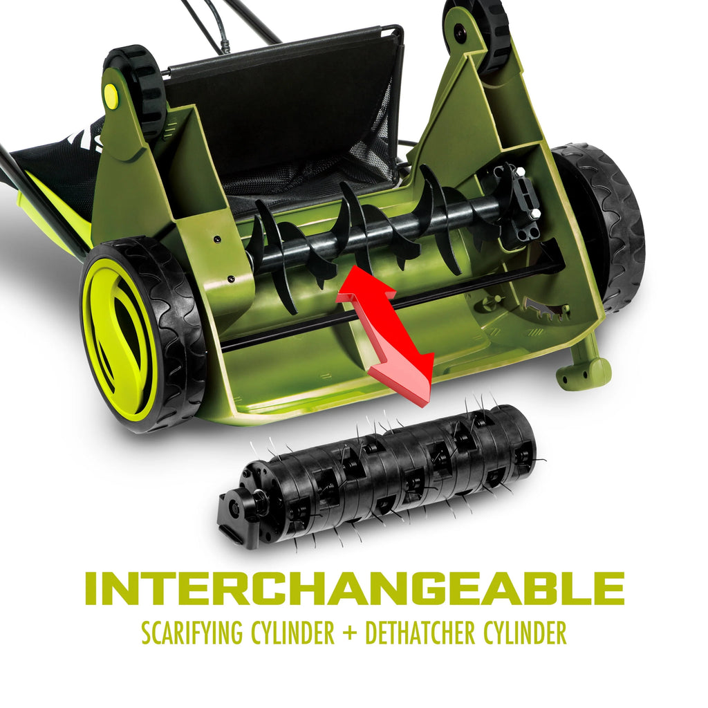 Aérateur de pelouse électrique Sun Joe de 12,6 pouces + scarificateur avec sac de ramassage, 12 A