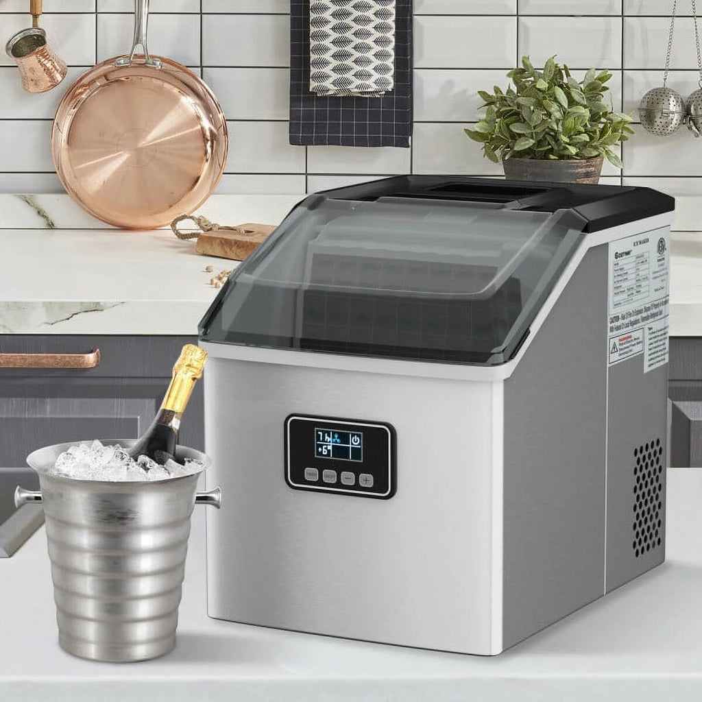 Machine à glaçons Resenkos, machine à glaçons en acier inoxydable de 48 lb avec fonction d’autonettoyage et écran LCD
