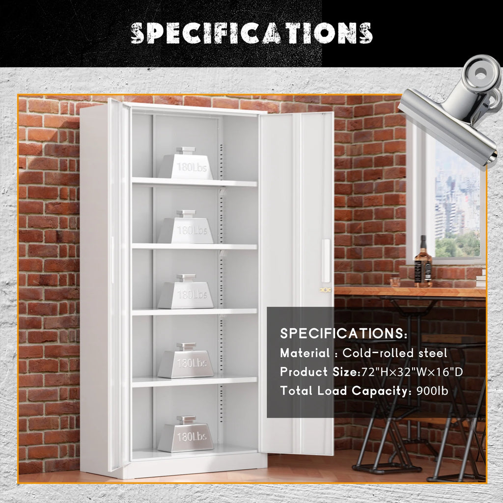 SOLAURA 71 Armoire de rangement métallique pour garage avec portes verrouillables et étagères réglables pour maison, bureau (Noir)