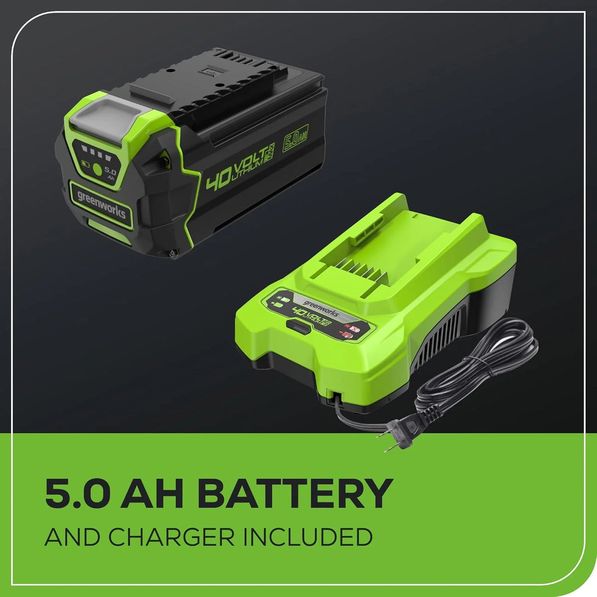 Tondeuse à gazon Greenworks 40V 19 BL, Batterie USB 5.0Ah et Chargeur Inclus